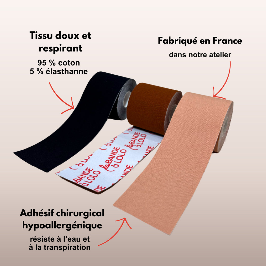 Rouleaux de matière première La Bande à Lolo : tissu composé de 95 % de coton et 5 % d'élasthanne, avec un adhésif chirurgicale.